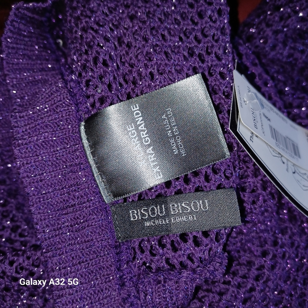 Bisou Bisou New Women XL Purple Mesh Women's Sweater - Picture 11 of 13